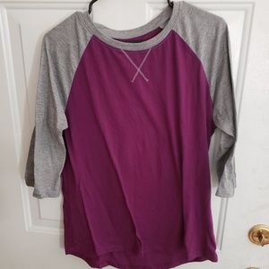 Baseball T purple with grey sleeves